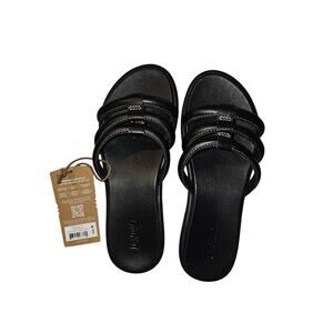 Olukai Blk Leather Slide Sandals W Sz 7 Comfort NWT no box, Hawaii Beach